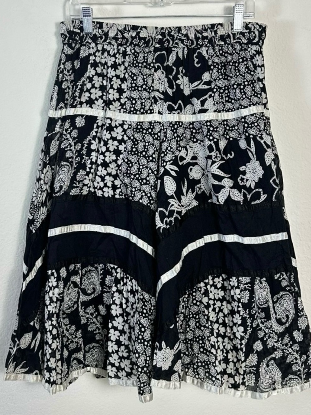 Vintage 90s Bohemian Floral Patchwork Full Circle Skirt One Size Indian Cotton